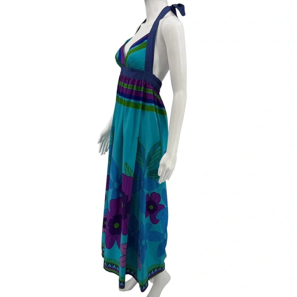 Vintage Moka Sport Floral Hawaii Halter Maxi Dress‎ M